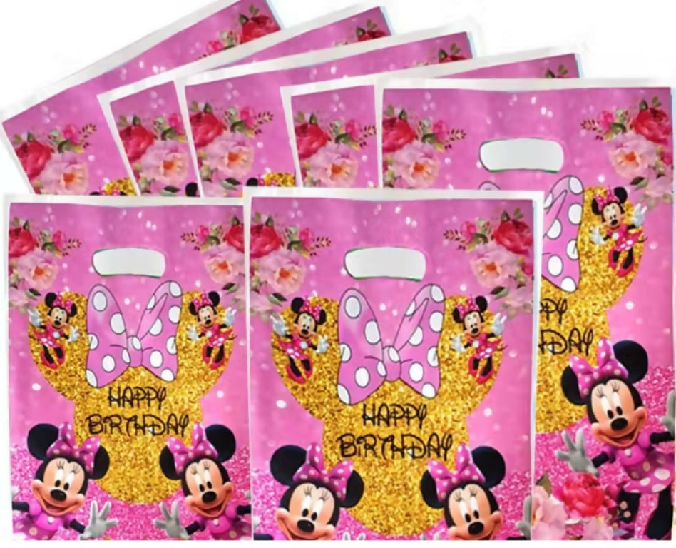 40 pcs Minnie Mouse Party favor gift bags pink minnie plastics Candy bag girl loot bag for kid birthday