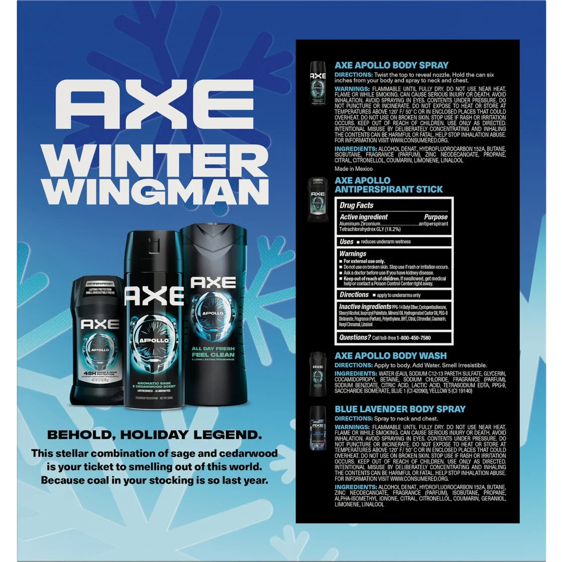 AXE Winter Wingman Apollo Gift Set Body Wash, Deodorant Spray & Antiperspirant Stick, 3 Count