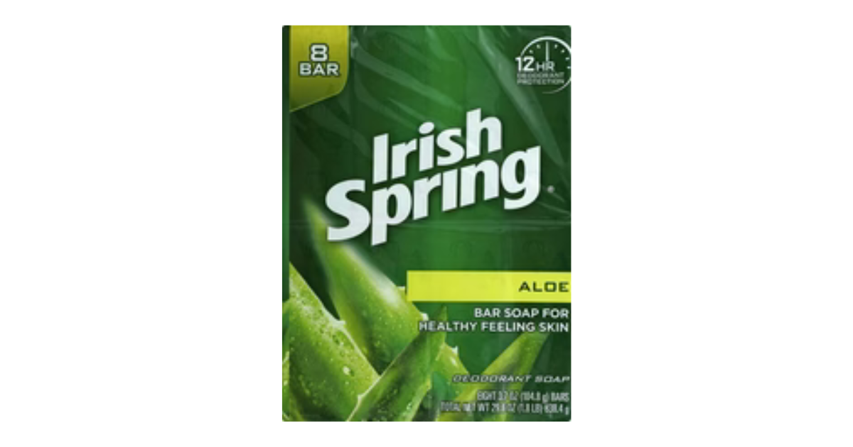 Irish spring ALOE 8 bar soap 29.6 oz 12hr deodorant protection