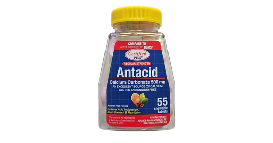 Certified Plus Antacid Calcium Carbonate 500mg  55 Chewable Tablets