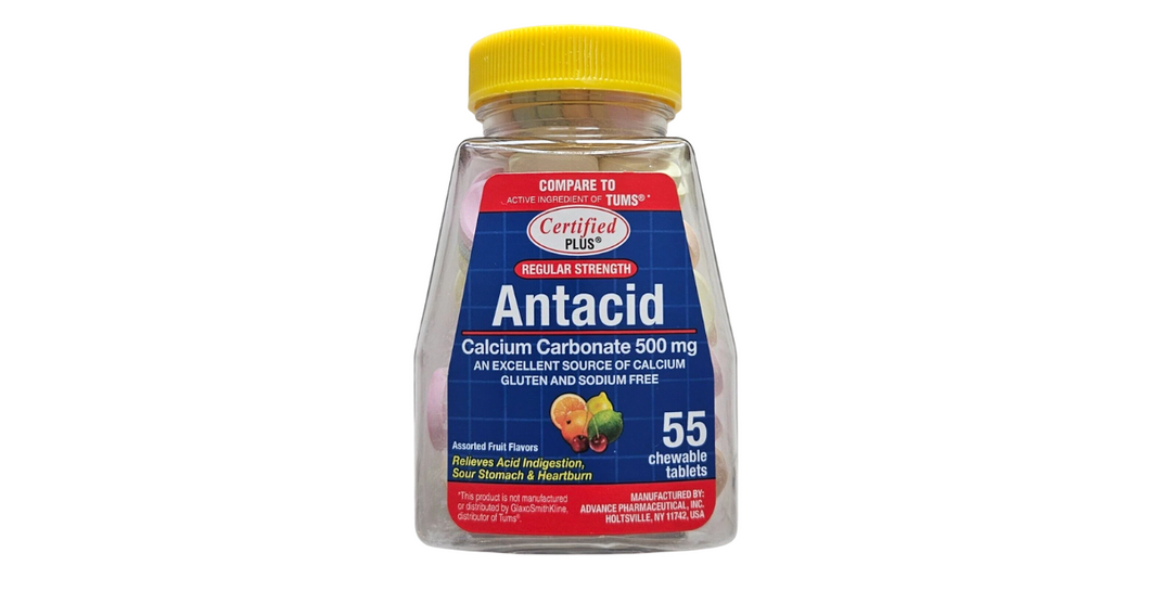Certified Plus Antacid Calcium Carbonate 500mg  55 Chewable Tablets