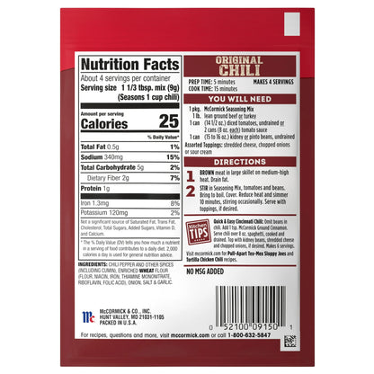 McCormick Original Chili Seasoning Mix, 1.25 oz(35g)
