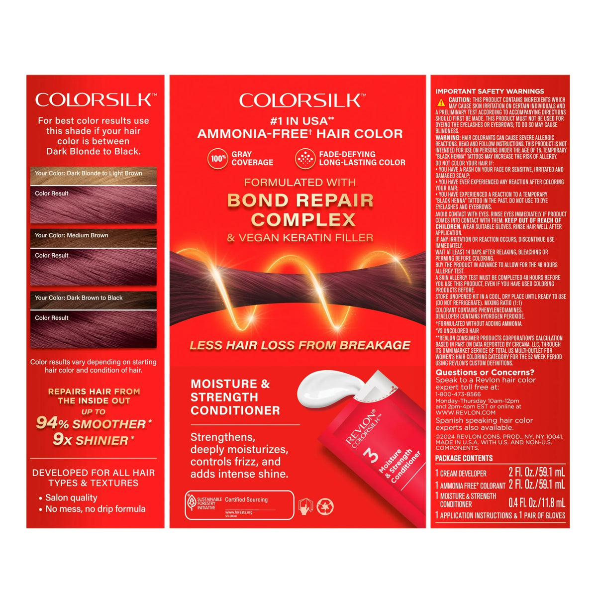 Revlon ColorSilk Permanent Hair Color, Bond Repair Complex, 48 Burgundy, 1 pack