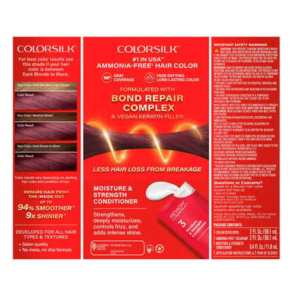 Revlon ColorSilk Permanent Hair Color, Bond Repair Complex, 48 Burgundy, 1 pack