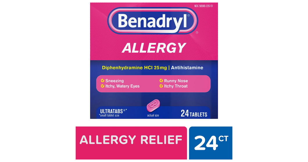 Benadryl Ultratabs Antihistamine Cold & Allergy Relief Tablets, 24 Count