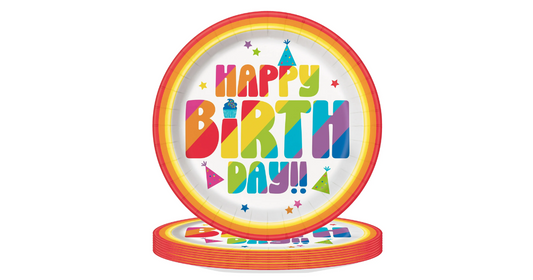 Happy Birthday Disposable Paper Plates, 9", Multicolor, 10 Pieces, by Way To Celebrate