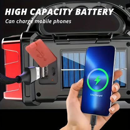 Versatile Solar-Powered Flashlight with 1500mAh Rechargeable Battery, USB Charging & Red Light - Perfect for Camping, Fishing & Outdoor Adventures