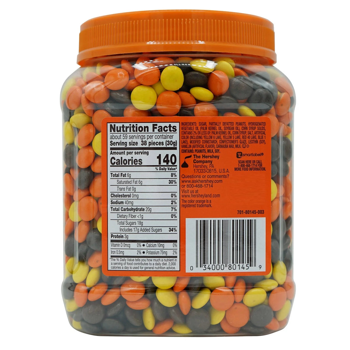 Reese's Pieces Peanut Butter Candy, 62 Ounce