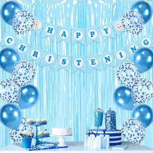 Blue Happy Christening Banner