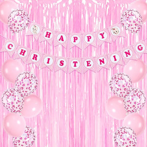 Pink Happy Christening Banner