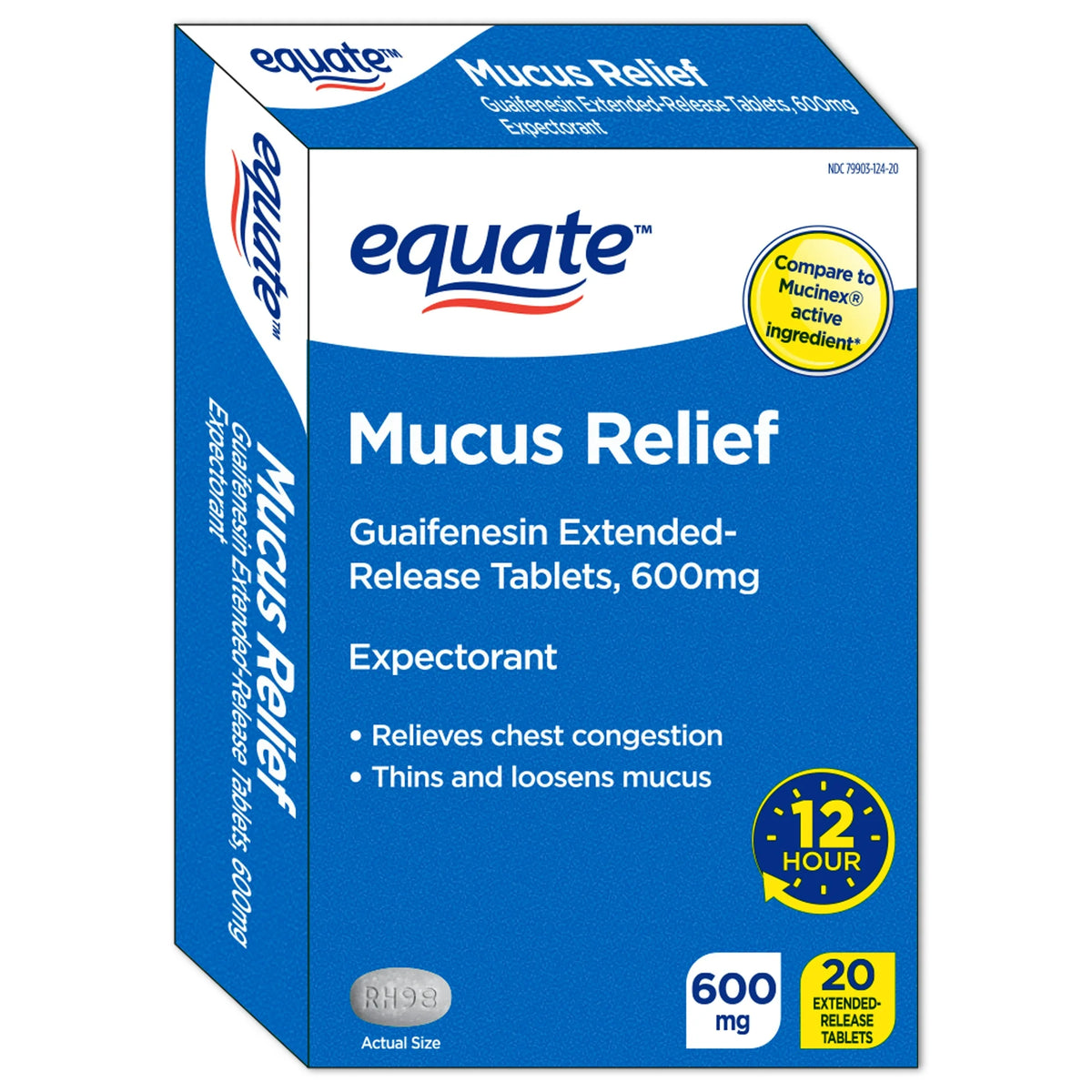 Equate Mucus ER Extended-Release Tablets, 600 mg, 20 Count