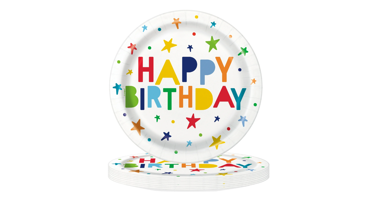 Stars Happy Birthday Disposable Paper Plates, 9", Multicolor, 10 Pieces, by Way To Celebrate
