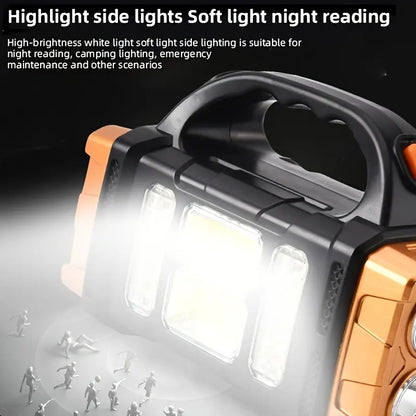 Versatile Solar-Powered Flashlight with 1500mAh Rechargeable Battery, USB Charging & Red Light - Perfect for Camping, Fishing & Outdoor Adventures