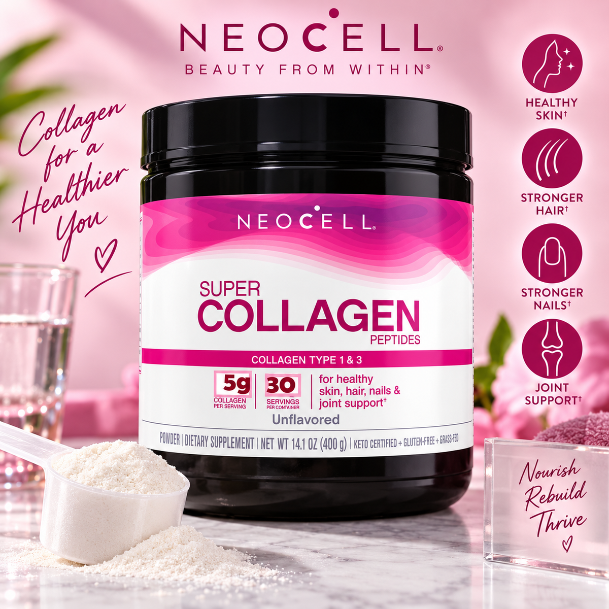 NeoCell Super Collagen Peptides,Unflavored, 5.3 Ounces(150g)