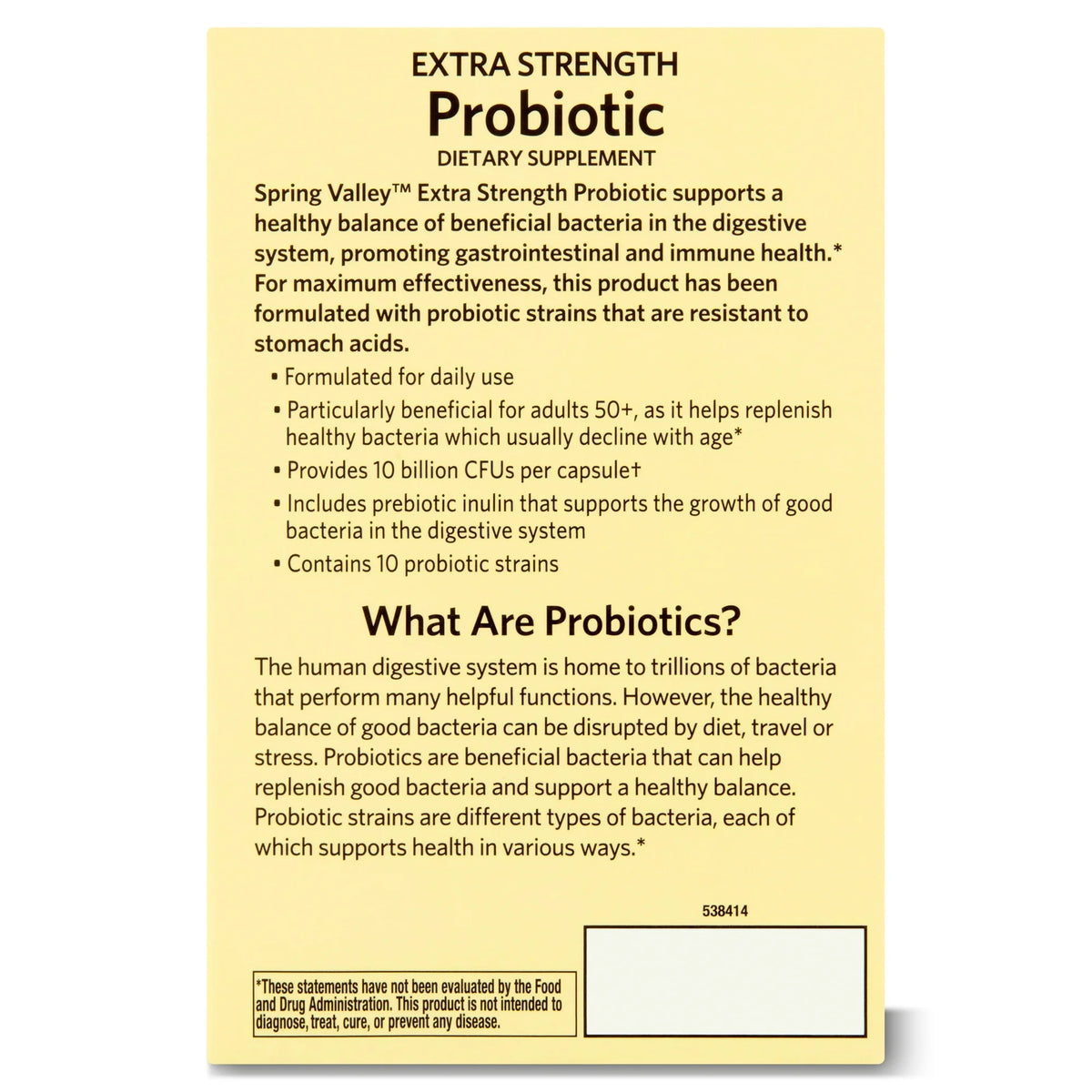 Spring Valley Extra-Strength Probiotic Vegetable Capsules, 30 Count