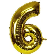Gold Foil Number Foil Balloon  #"6"