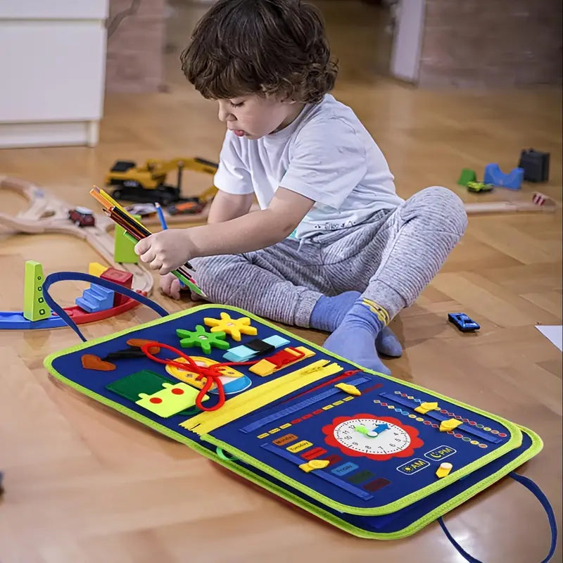 Felt Learning Board - Colorful Busy Box with Shape Sorting, Counting, and Pattern Matching Activities