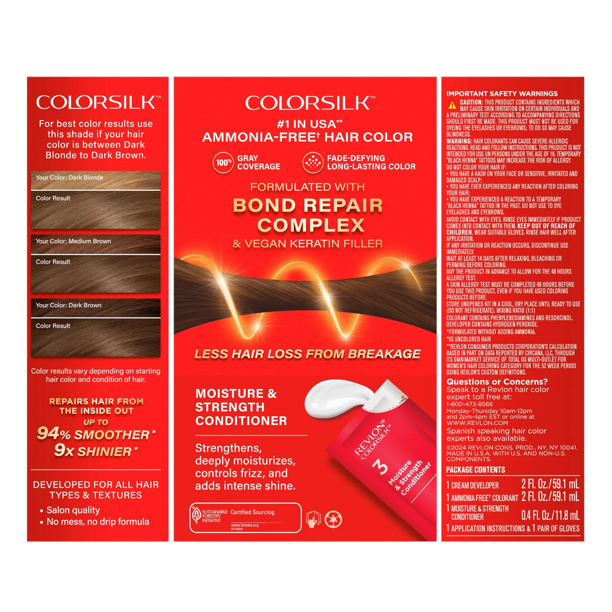 Revlon ColorSilk Permanent Hair Color, Bond Repair Complex, 50 Light Ash Brown