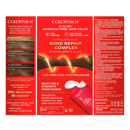 Revlon ColorSilk Permanent Hair Color, Bond Repair Complex, 50 Light Ash Brown