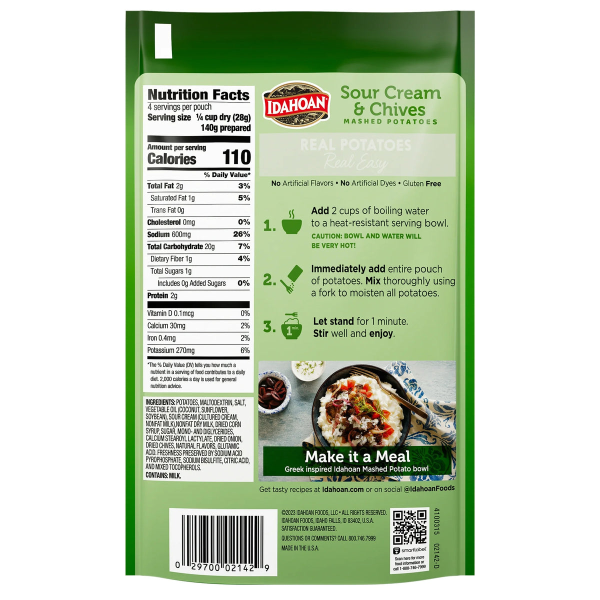 Idahoan Sour Cream & Chives Mashed Potatoes, 4 oz Pouch