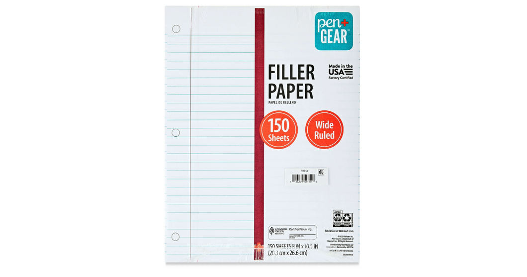 Pen+Gear Wide Ruled Filler Paper, 10.5