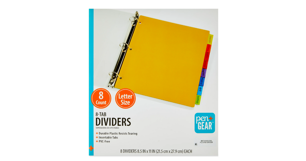 Pen+Gear 8-Tab Letter Size Dividers, 8 Count