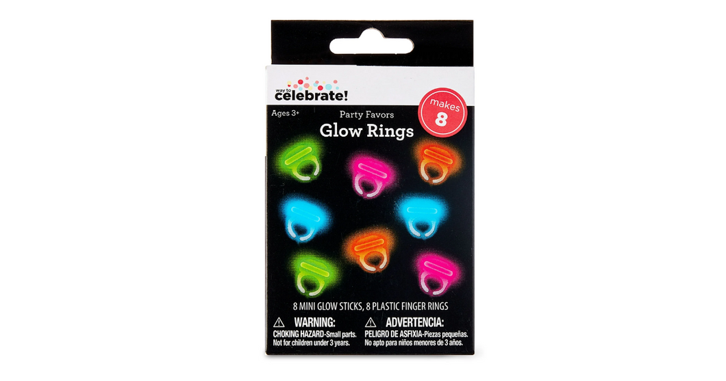 Multicolor Plastic Glow Ring Party Favors, 8 Pieces, by Way To Celebrate