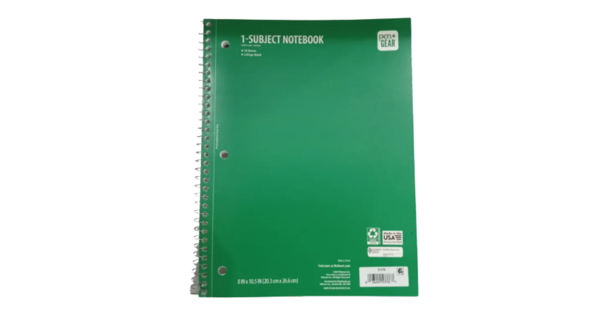 College Ruled 1-Subject Notebook, 8" x 10.5", Green, 70 Sheets