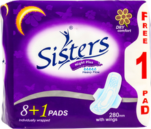 Load image into Gallery viewer, Sisters Sanitary Napkin Overnight Heavy Flow Dry Wings
