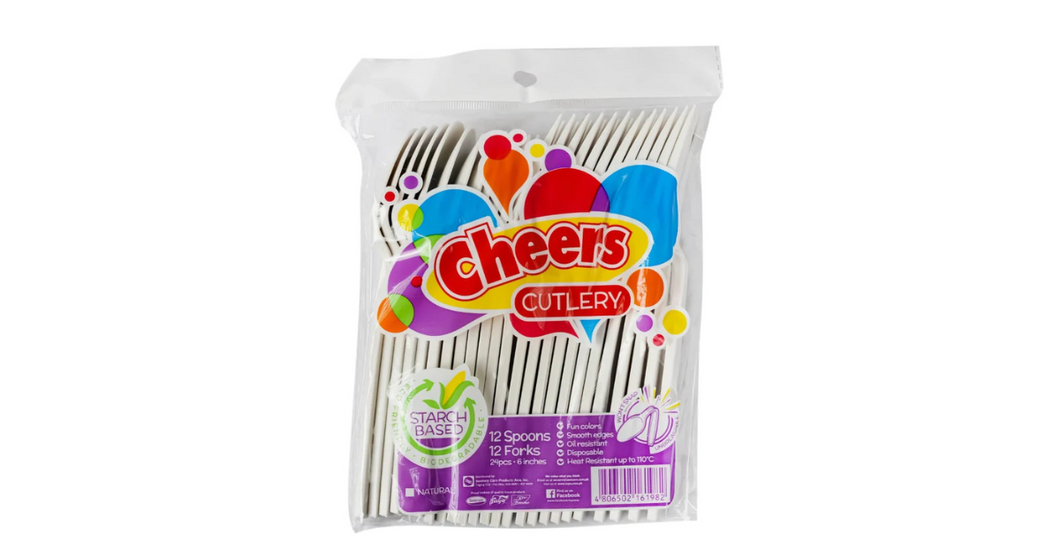 Cheers Starch Based Cutlery Spoon And Fork Natural 24's