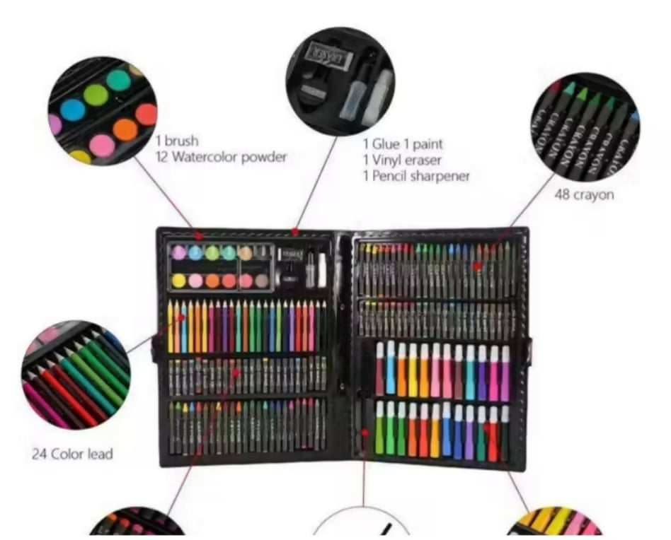 168 Pcs Roller ballpen/Colorful pencil/ Wax crayon and Oil painting Brush set
