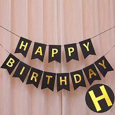 Happy Birthday Banner Bunting Flag - Black