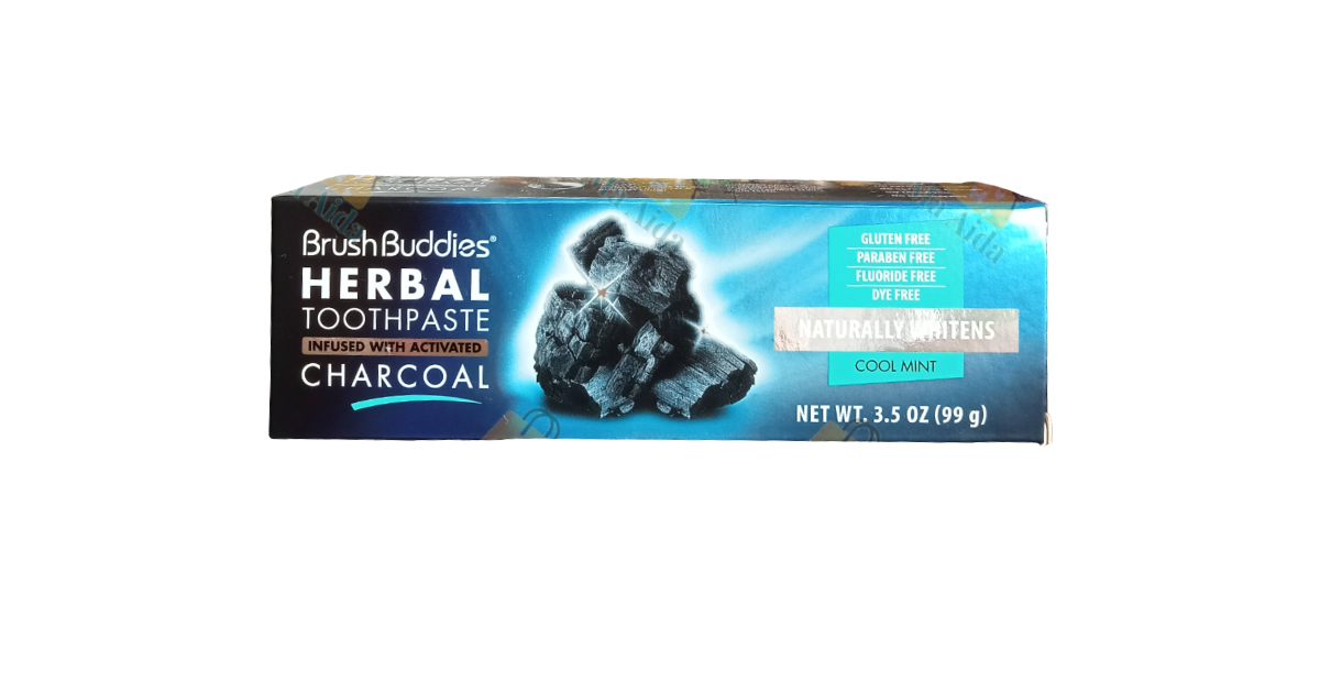 Brush Buddies Herbal Toothpaste, Infused with Activated Charcoal, Cool Mint, 3.5 oz (99g)
