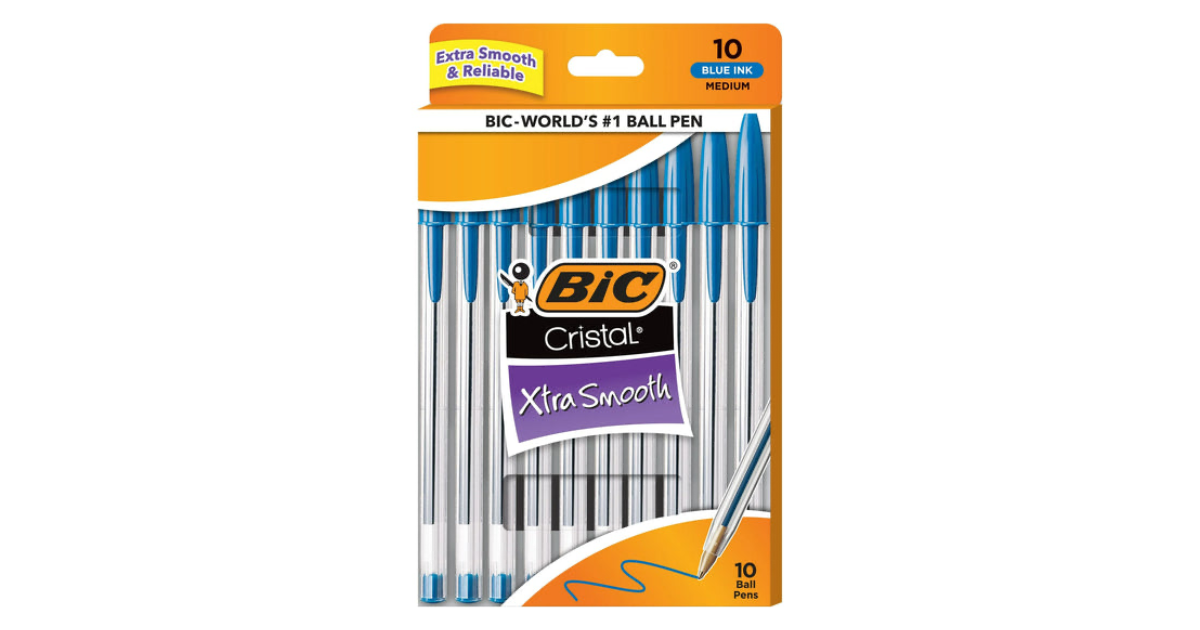 BIC Cristal Xtra Smooth Ballpoint Pen, Medium Point, 1.0 mm, Blue Ink, 10 Count