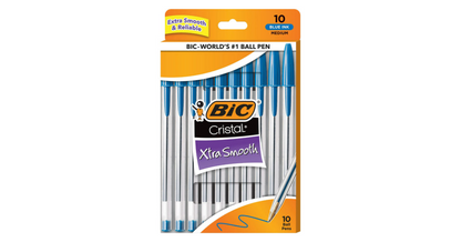 BIC Cristal Xtra Smooth Ballpoint Pen, Medium Point, 1.0 mm, Blue Ink, 10 Count