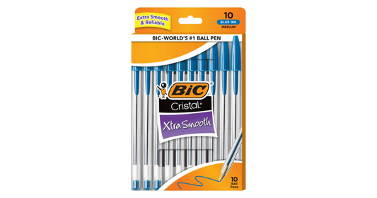 BIC Cristal Xtra Smooth Ballpoint Pen, Medium Point, 1.0 mm, Blue Ink, 10 Count
