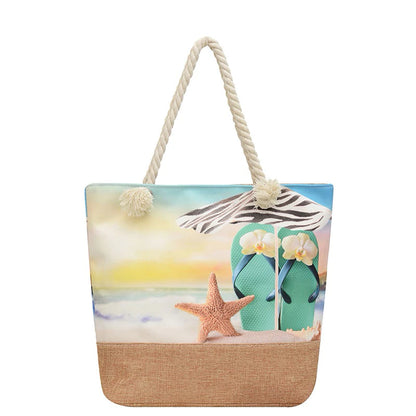 Printed Beach Bag Fashionable Women’s Canvas Bag with Rope
