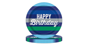 Striped Happy Birthday Disposable Paper Plates, 9", Blue/Green, 10 Pieces, by Way To Celebrate