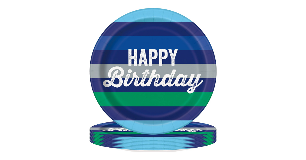 Striped Happy Birthday Disposable Paper Plates, 9