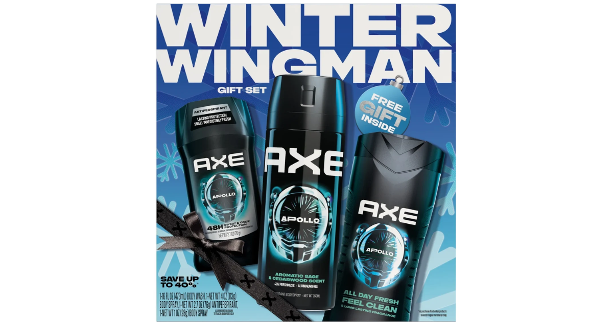 AXE Winter Wingman Apollo Gift Set Body Wash, Deodorant Spray & Antiperspirant Stick, 3 Count
