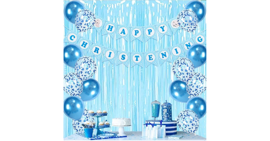Blue Happy Christening Banner