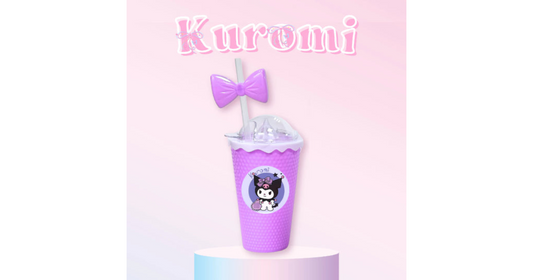 Sanrio tumbler with ribbon straw cup w/kuromi