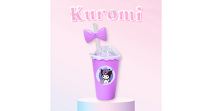 Sanrio tumbler with ribbon straw cup w/kuromi