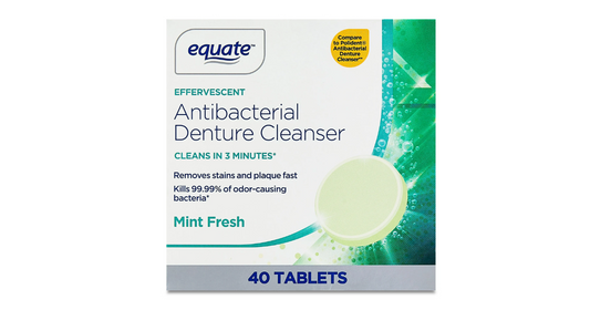 Equate Effervescent Antibacterial Denture Cleanser Tablets, Mint Fresh, 40 Count, Compare to Polident® Antibacterial Denture Cleanser