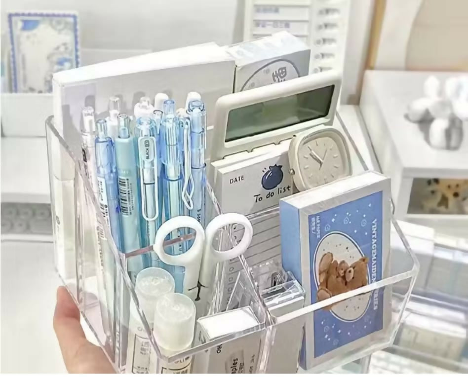 Transparent Pen Holder ins Desktop Stationary Storage box Transparent acrylic Desk note pad