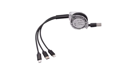 1pc 3-in-1 Retractable Fast Charging Cable, Multi Charger Cord with Lightning/Micro/Type C Connectors, PVC Flat Cable for iPhone, iPad, Samsung, PS, Tablets - USB Powered, 10-20W, Data Sync, No Battery or Electronics