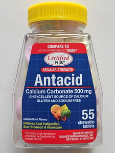Certified Plus Antacid Calcium Carbonate 500mg  55 Chewable Tablets