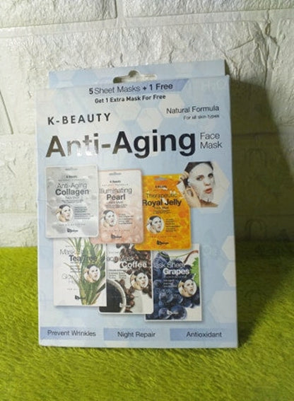 K-beauty Anti- Aging Facemask 5 Sheet+1 Mask for All Skin Types