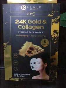 Clair beauty 24k gold&collagen firming facemask 5sheet of mask 105g