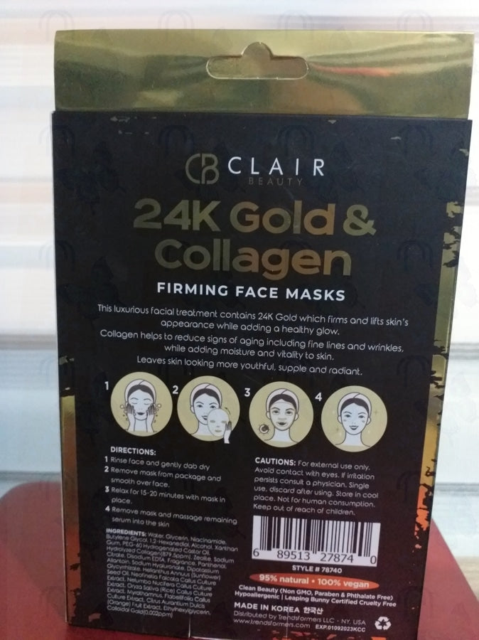 Clair Beauty 24k Gold&Collagen Firming Facemask 5sheets